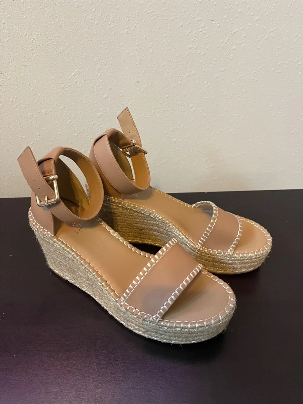 MICHAEL Michael Kors Nude/Tan Espadrille Wedge Sandals with Ankle Strap